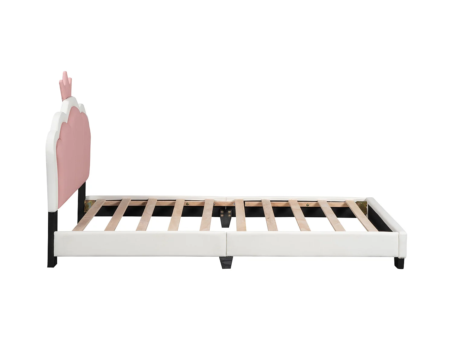 Cama infantil de 90 x 200 cm con cabecero en forma de corona, tapizada en polipiel, para niña, rosa + blanco