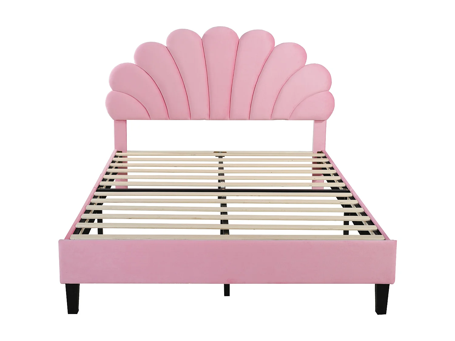 Lit double avec tête de lit - 140 x 200 cm - velours - sommier à lattes - rose