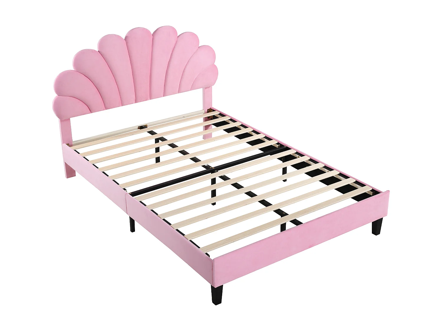 Lit double avec tête de lit - 140 x 200 cm - velours - sommier à lattes - rose