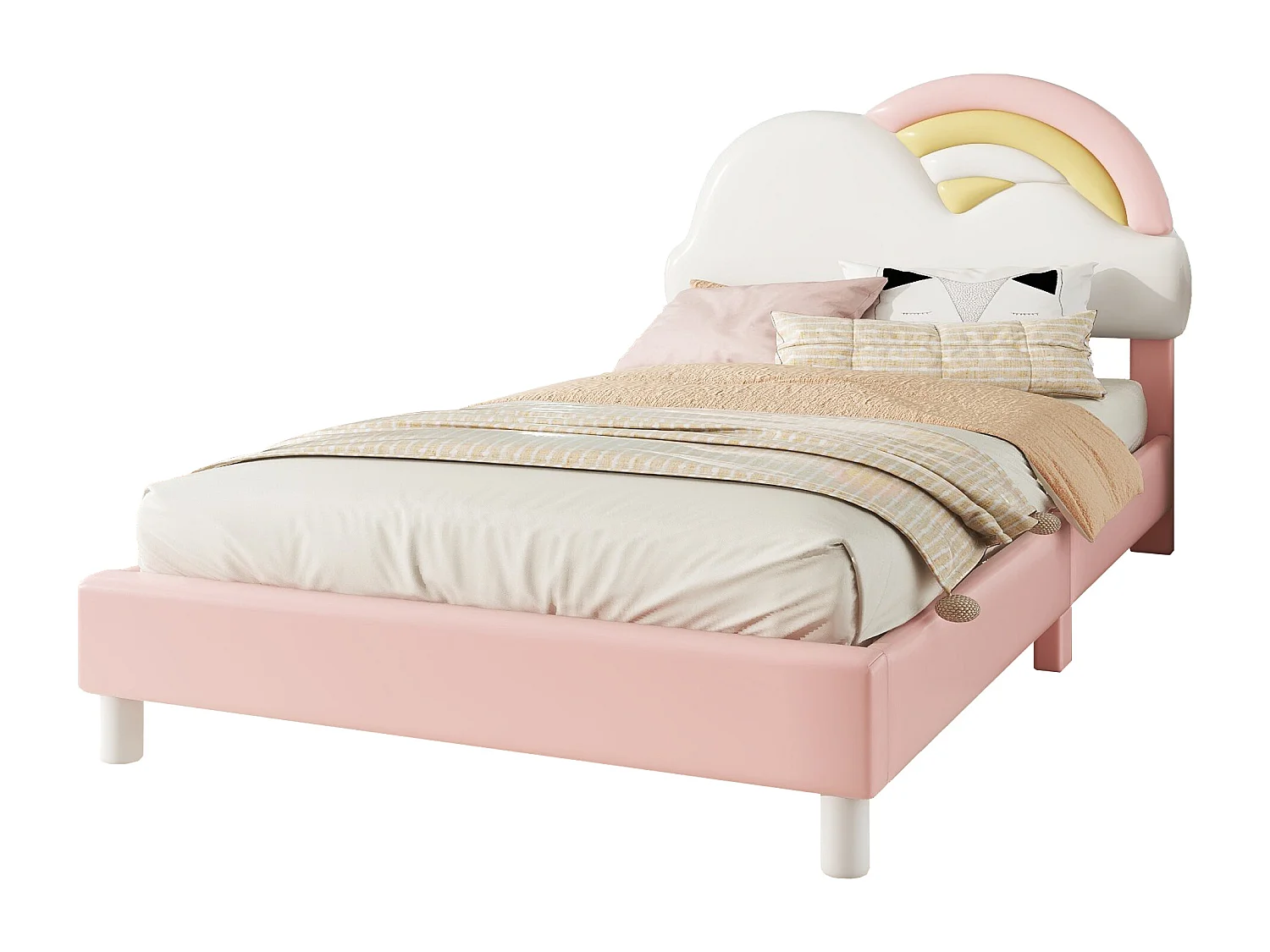 Letto per bambini con testiera a forma di nuvola - 90 x 200 cm - similpelle - rete a doghe in legno - rosa