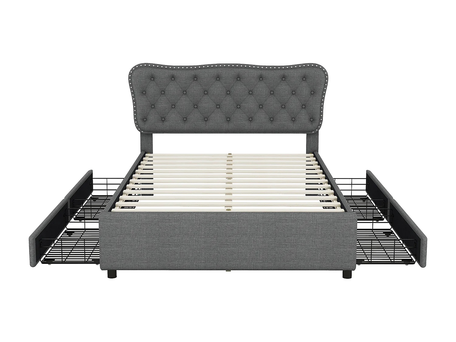 Gestoffeerd bed 140 x 200 cm met 4 laden voor volwassenen - linnenstof - grijs