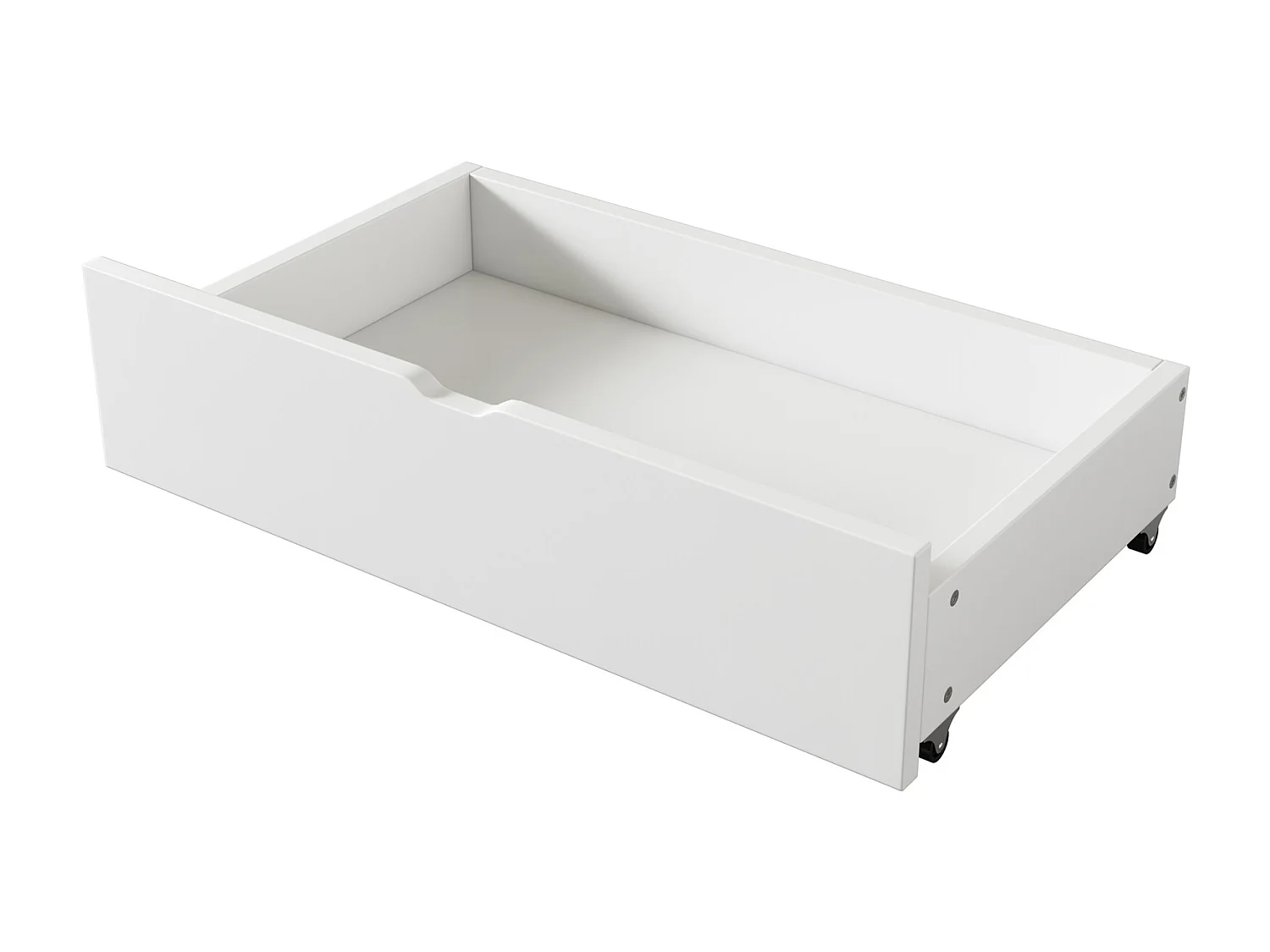 Kinderbett 90 x 200 cm mit 2 Schubladen und Ablageflächen, Kiefernholz und MDF, weiß