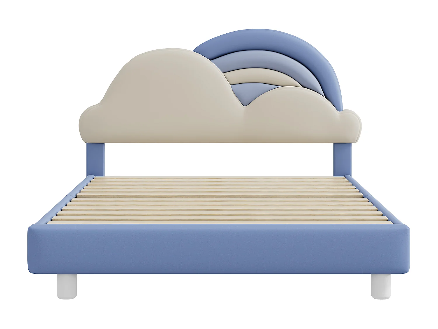 Lit adulte avec tête de lit en forme de nuage - 140 x 200 cm - similicuir - sommier à lattes en bois - bleu