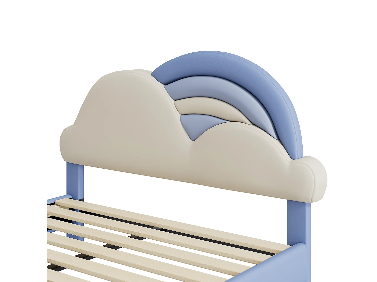 Lit adulte avec tête de lit en forme de nuage - 140 x 200 cm - similicuir - sommier à lattes en bois - bleu