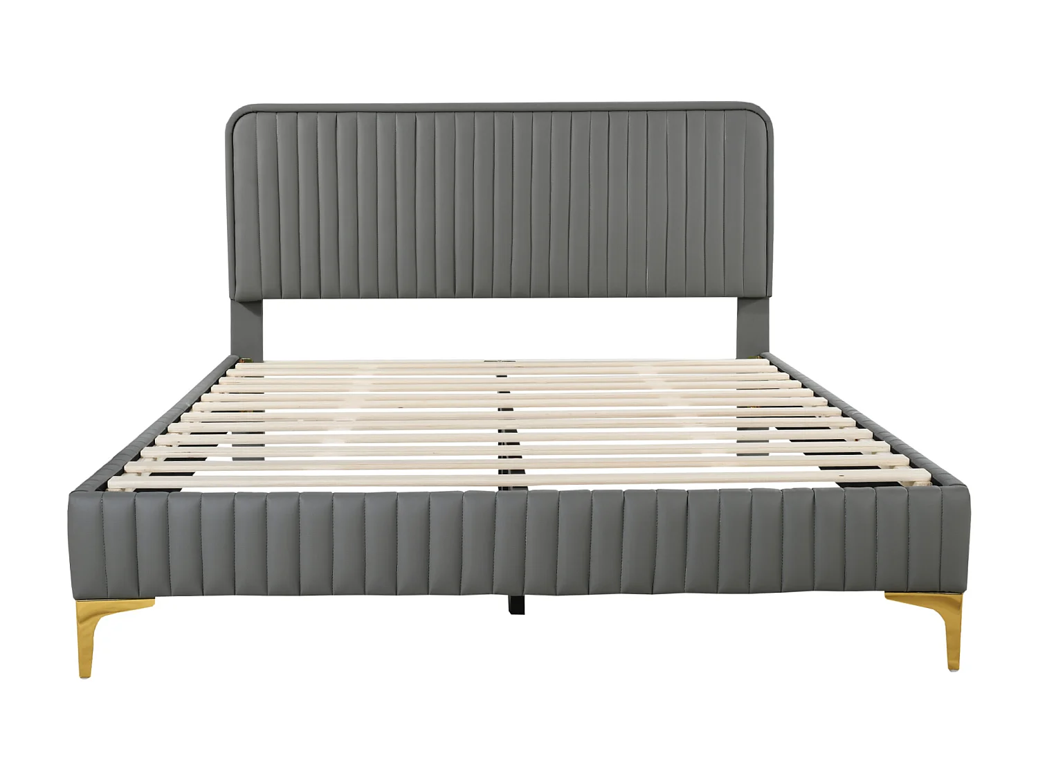 Polsterbett mit verstellbarem Kopfteil – 140 x 200 cm – Kunstleder – Metallbeine – Grau