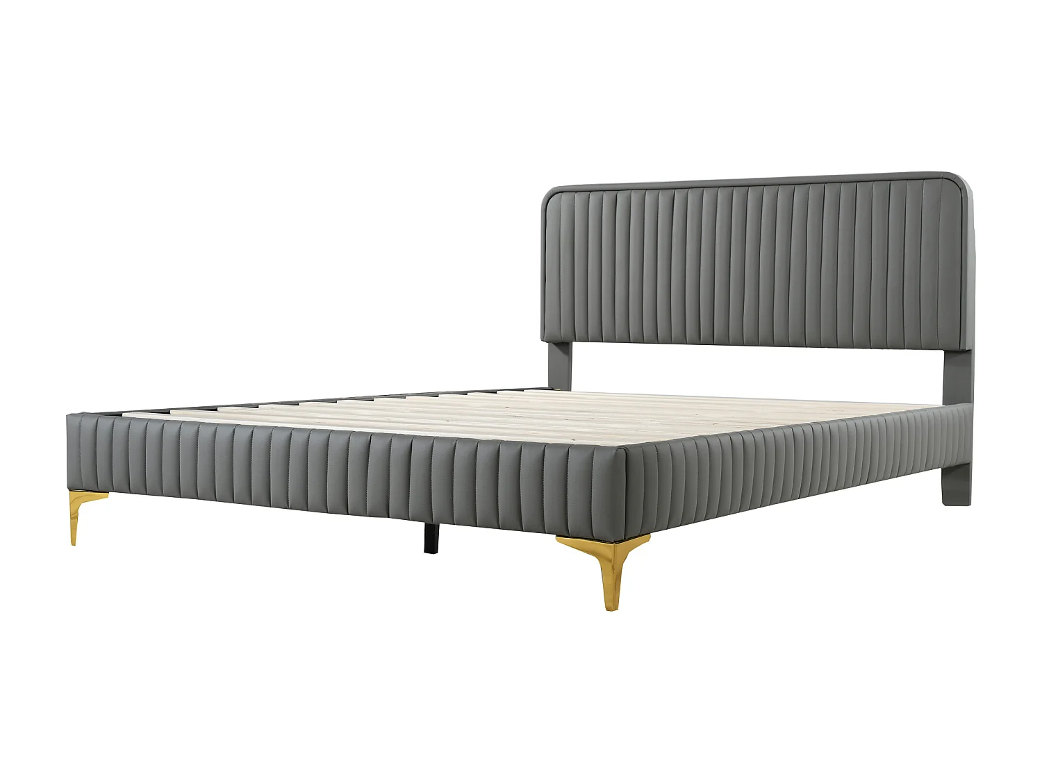 Polsterbett mit verstellbarem Kopfteil – 140 x 200 cm – Kunstleder – Metallbeine – Grau