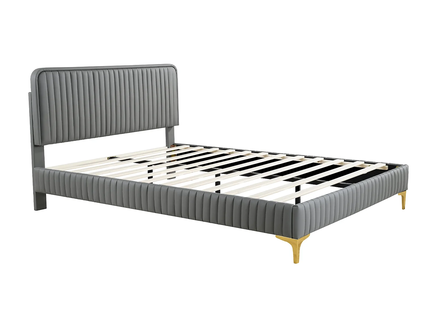 Polsterbett mit verstellbarem Kopfteil – 140 x 200 cm – Kunstleder – Metallbeine – Grau