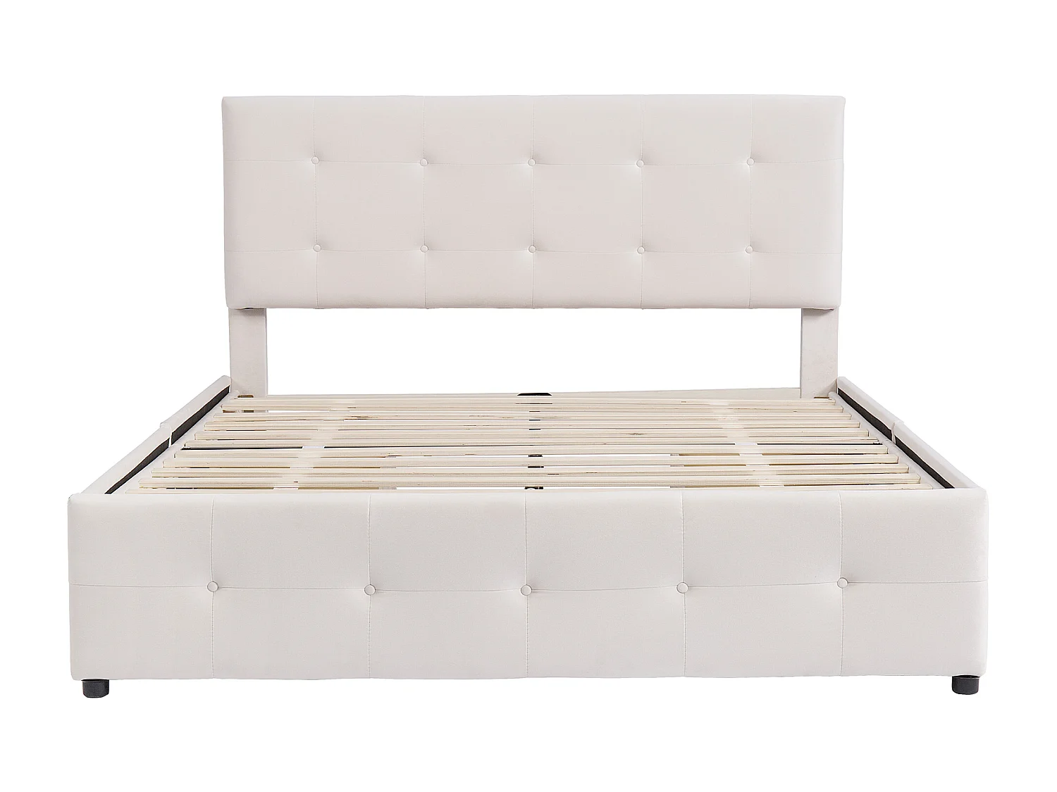 Cama con cabecera ajustable y 4 cajones - 140 x 200 cm - tela de terciopelo - somier - beige