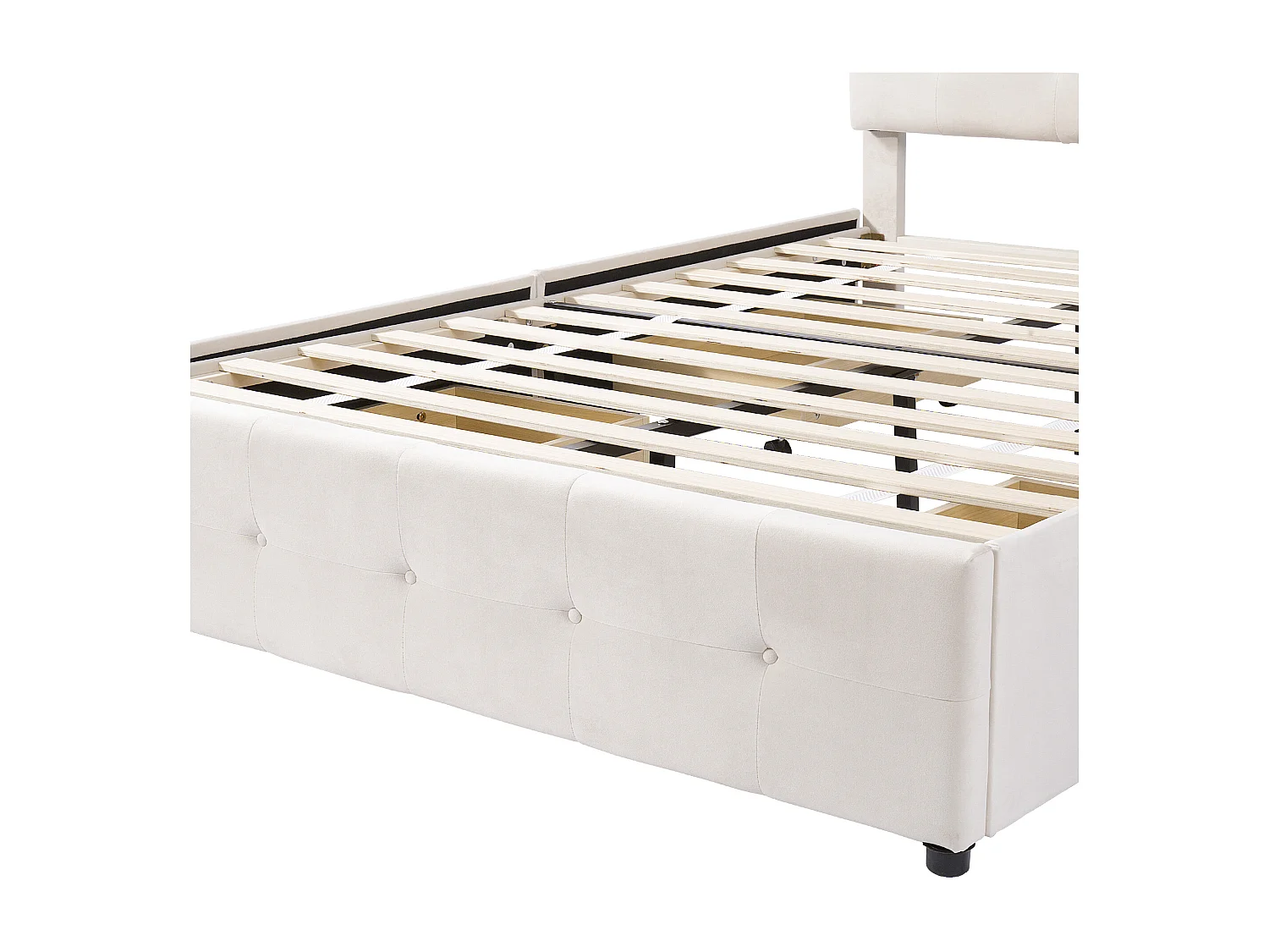 Cama con cabecera ajustable y 4 cajones - 140 x 200 cm - tela de terciopelo - somier - beige