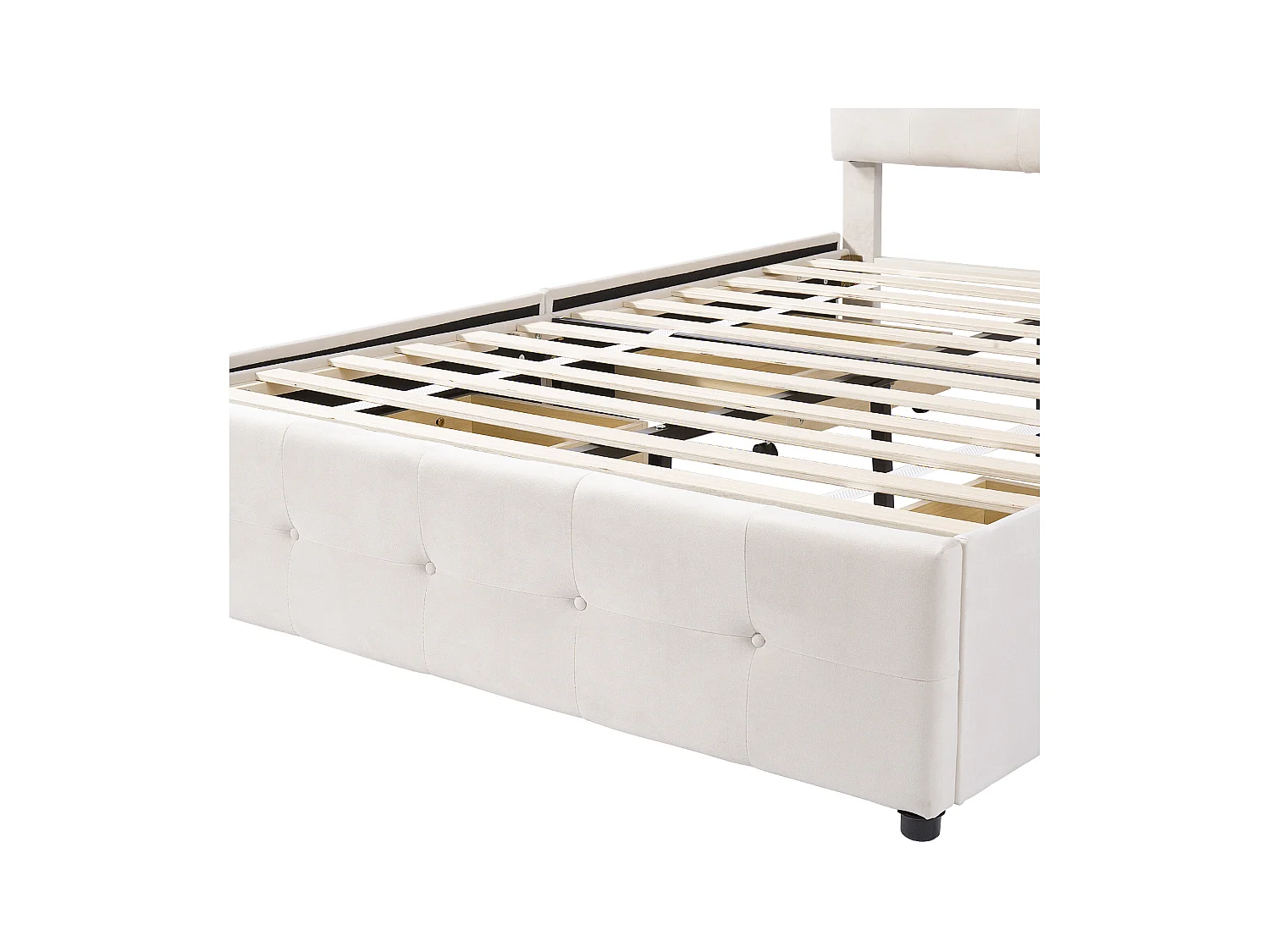 Lit avec tête de lit réglable et 4 tiroirs rangement - 140 x 200 cm - tissu en velours - sommier à lattes - beige