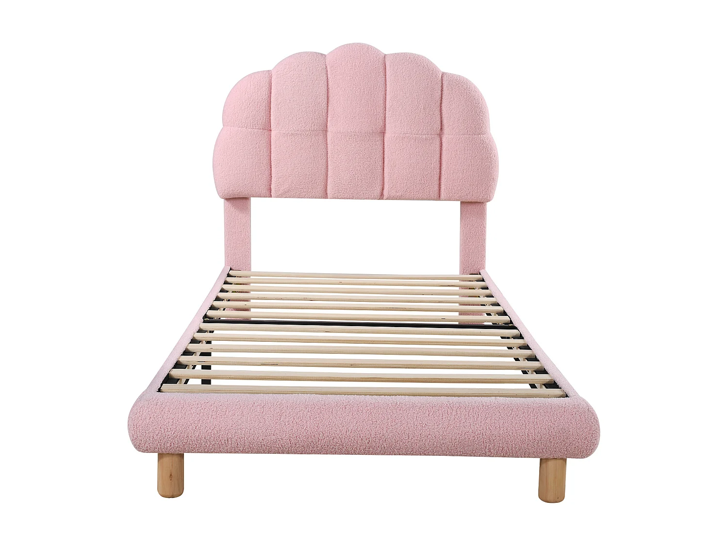 Letto imbottito con testiera - 90 x 200 cm - Tessuto French Terry e legno MDF - Rete a doghe - Rosa