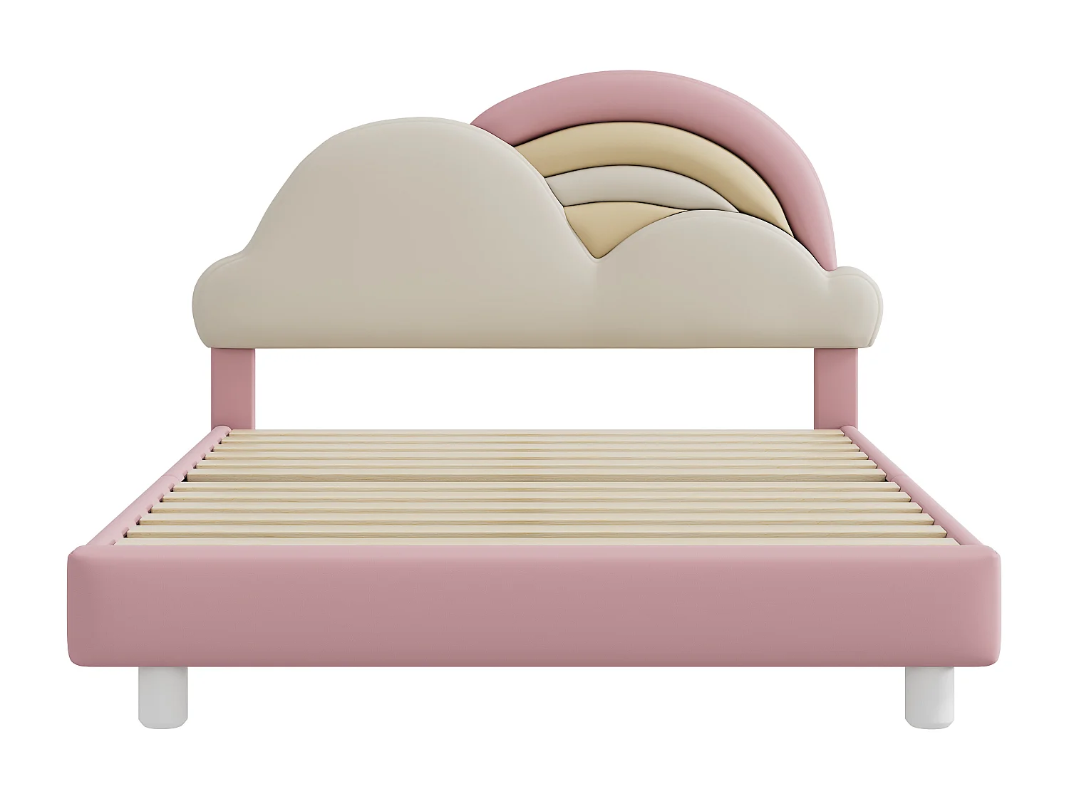 Lit adulte avec tête de lit en forme de nuage - 140 x 200 cm - similicuir - sommier à lattes en bois - rose