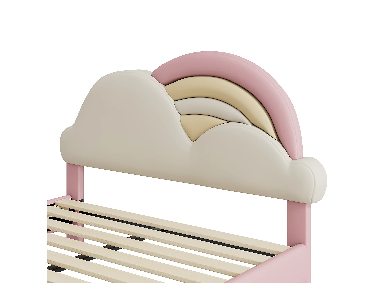 Lit adulte avec tête de lit en forme de nuage - 140 x 200 cm - similicuir - sommier à lattes en bois - rose