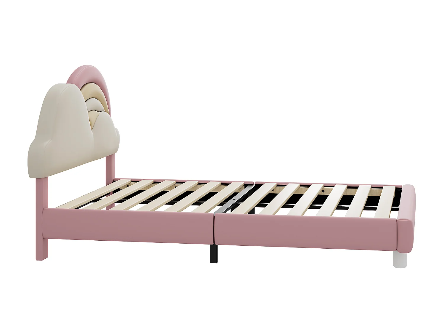 Lit adulte avec tête de lit en forme de nuage - 140 x 200 cm - similicuir - sommier à lattes en bois - rose