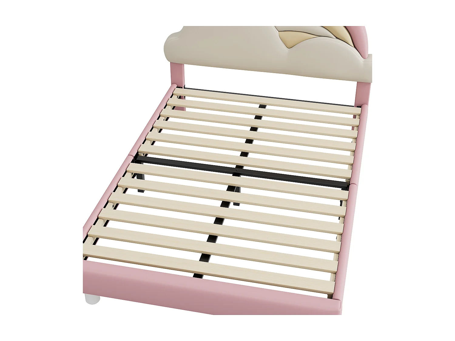 Lit adulte avec tête de lit en forme de nuage - 140 x 200 cm - similicuir - sommier à lattes en bois - rose