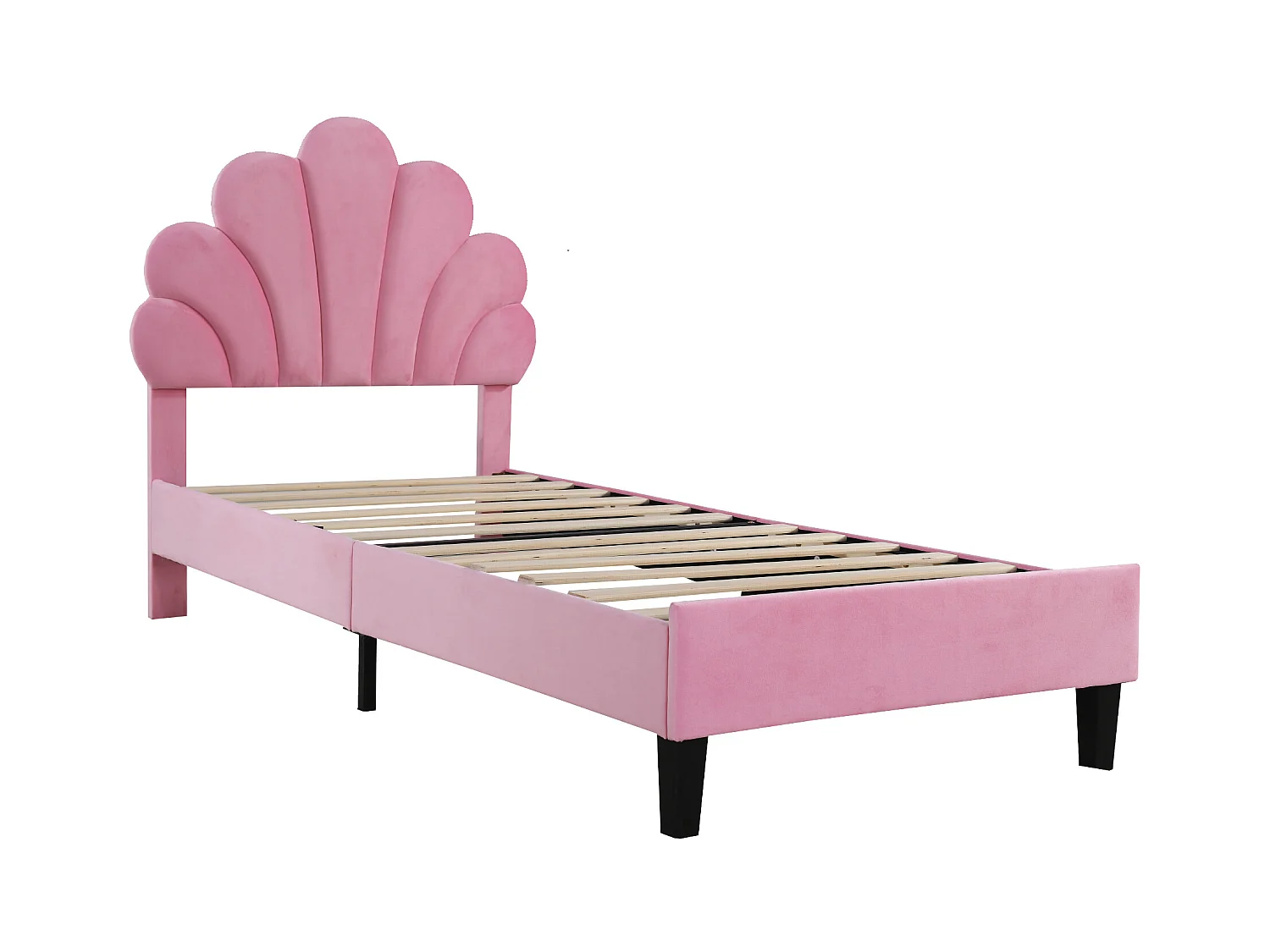 Muschelbett mit Kopfteil 90 x 200 cm in Samt, inklusive Lattenrost, rosa