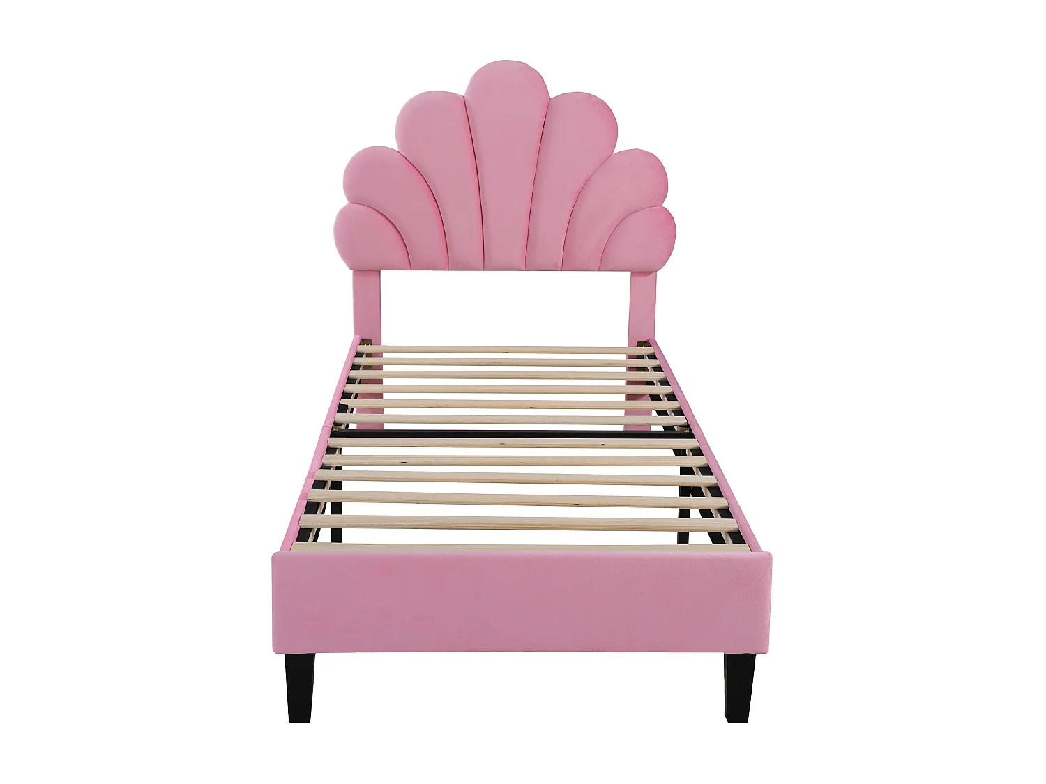 Muschelbett mit Kopfteil 90 x 200 cm in Samt, inklusive Lattenrost, rosa