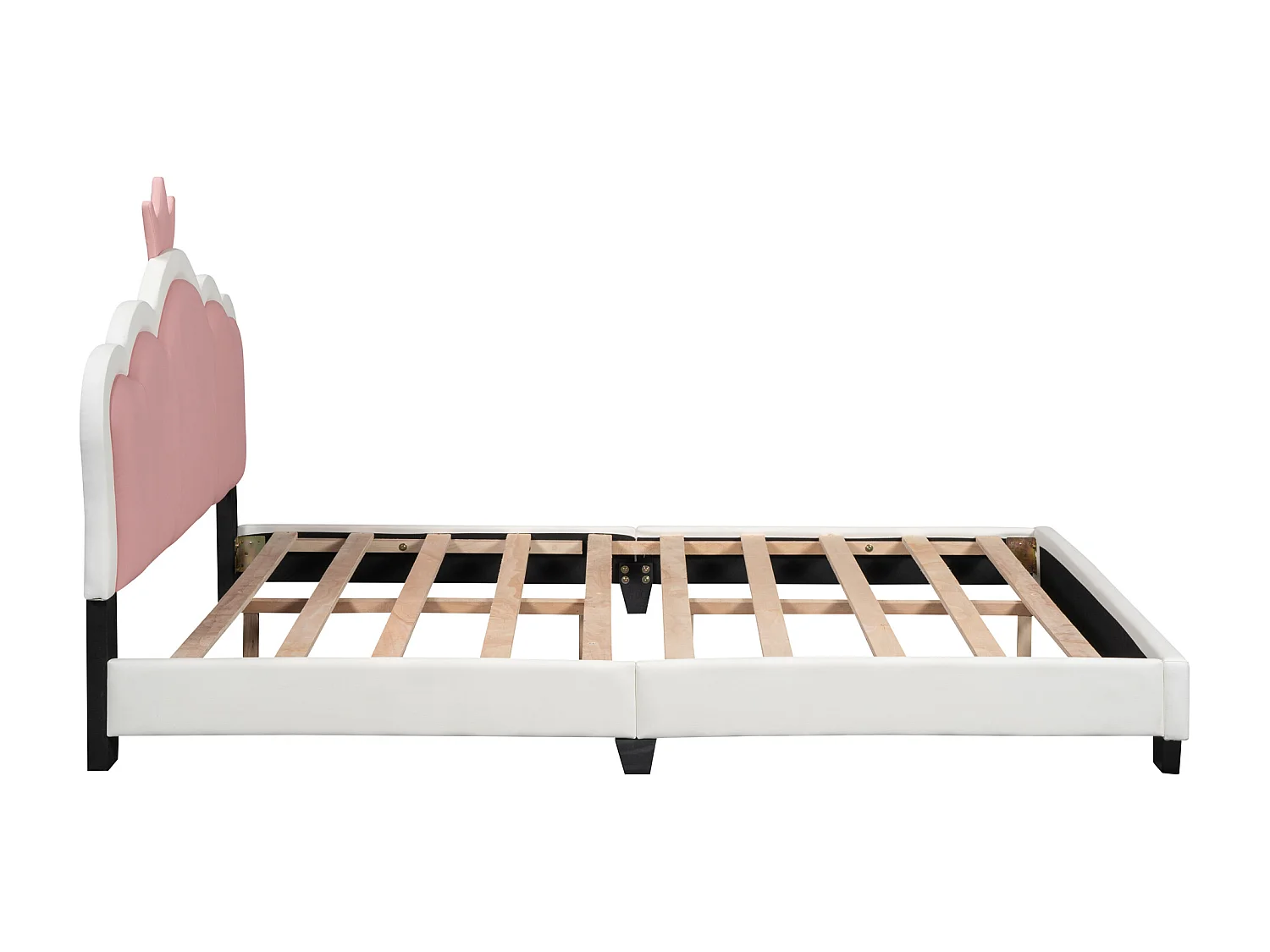 Cama infantil de 140 x 200 cm con cabecero en forma de corona, tapizada en polipiel, para niña, rosa + blanco