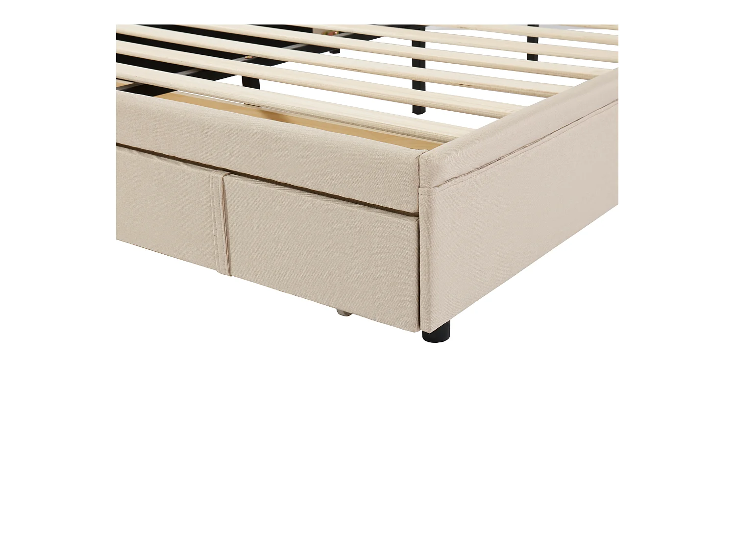 Lit double 140 x 200 cm avec un grand tiroir, sommier à lattes inclus, tissu beige