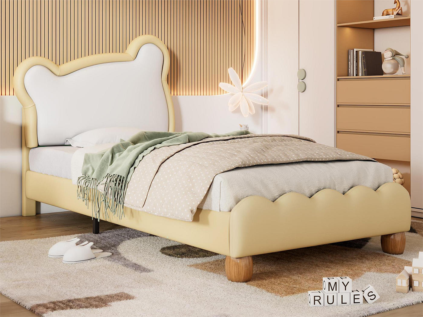 Letto Singolo Imbottito CARO-Möbel Himalaya Con Illuminazione A LED E Telecomando. 90x200 Cm, Con Rete A Doghe Inclusa, Tessuto Grigio.