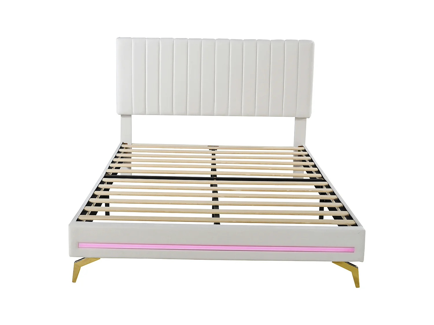 Gestoffeerd bed 140 x 200 cm met verstelbaar hoofdeinde - fluweel - LED's - wit
