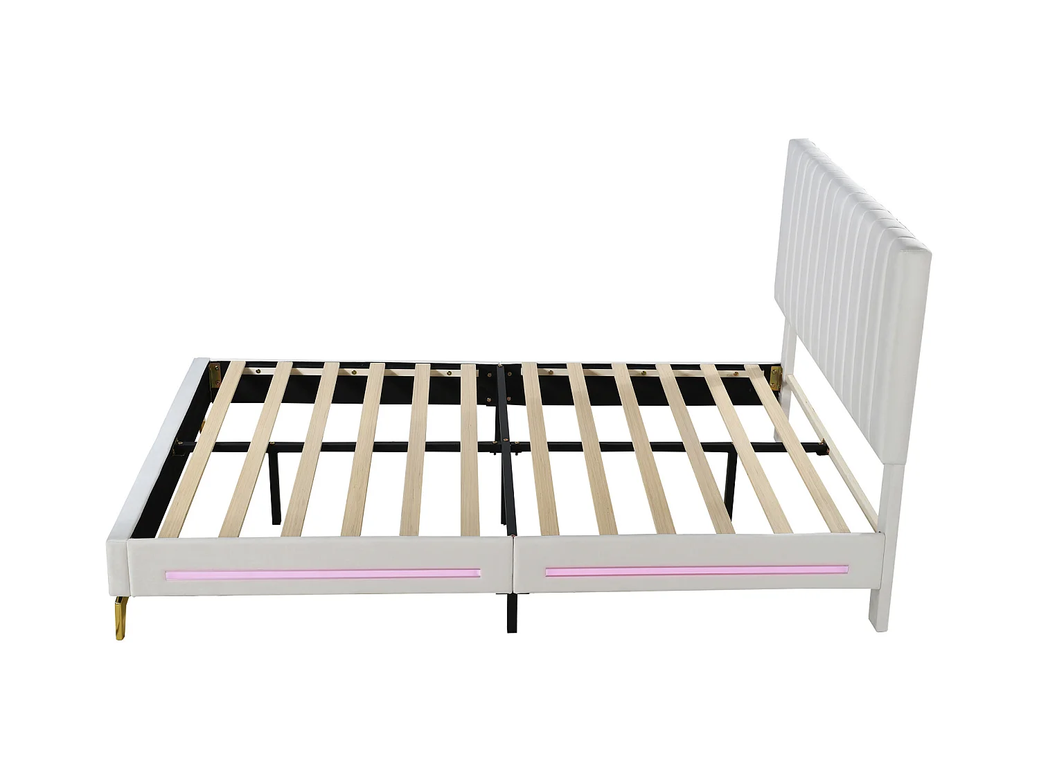 Gestoffeerd bed 140 x 200 cm met verstelbaar hoofdeinde - fluweel - LED's - wit