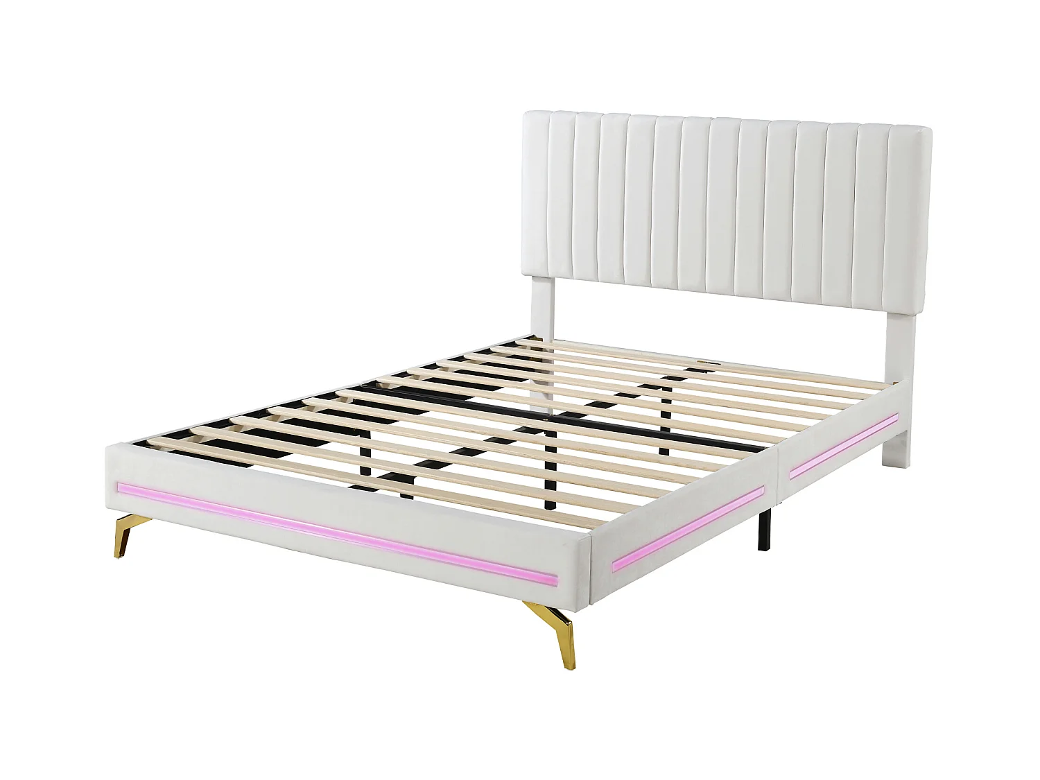 Gestoffeerd bed 140 x 200 cm met verstelbaar hoofdeinde - fluweel - LED's - wit
