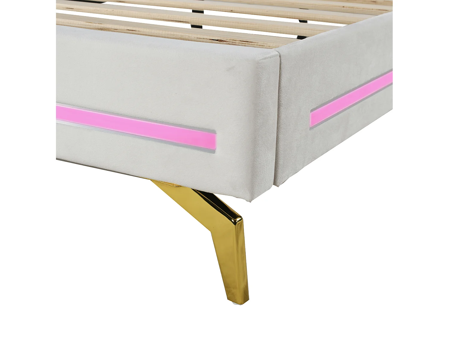 Lit capitonné 140 x 200 cm avec tête de lit réglable - velours - LEDs - blanc