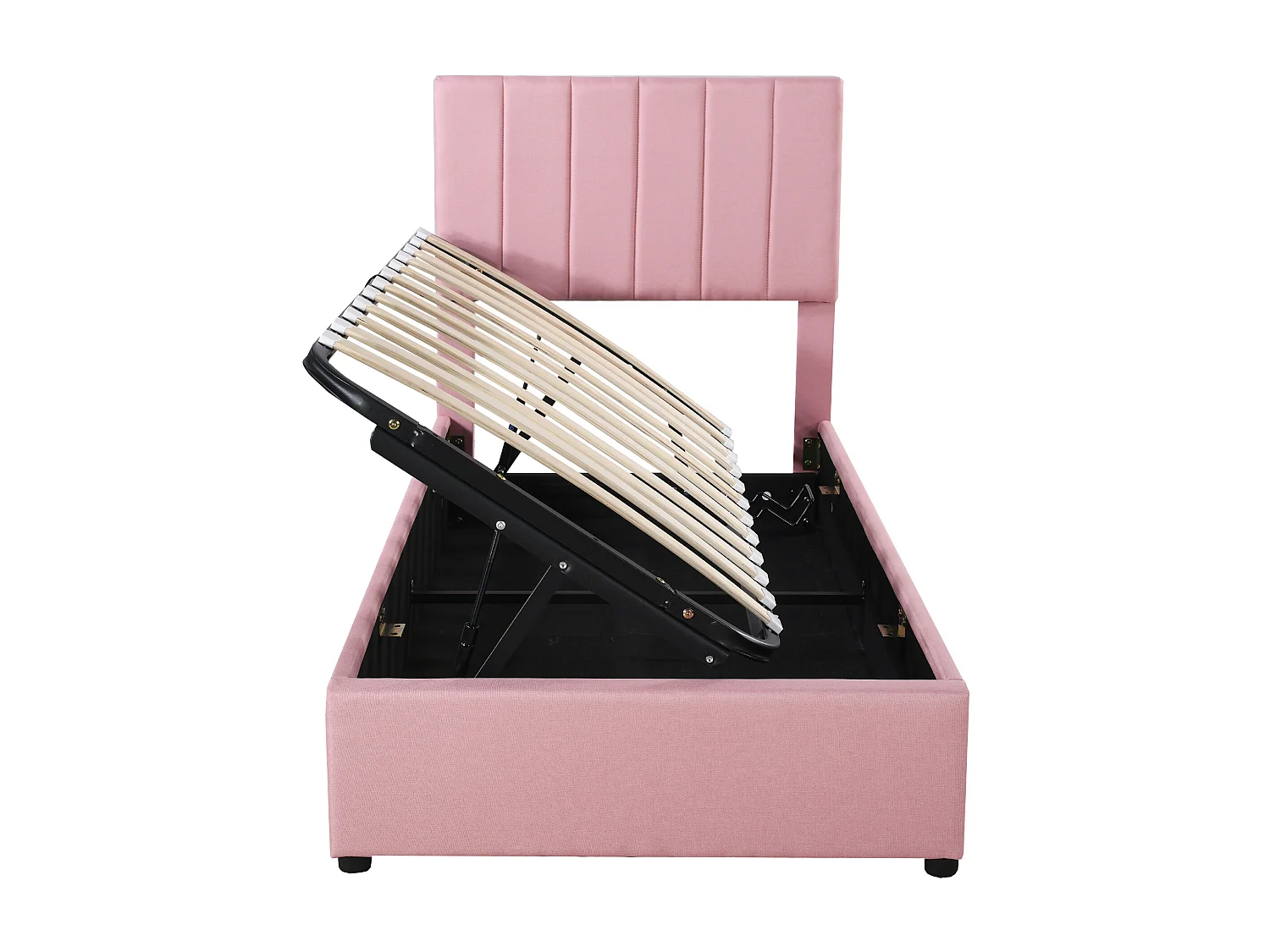 Cama contenedor 90 x 200 cm con espacio de almacenamiento - tejido de lino - somier de láminas - para niños - rosa