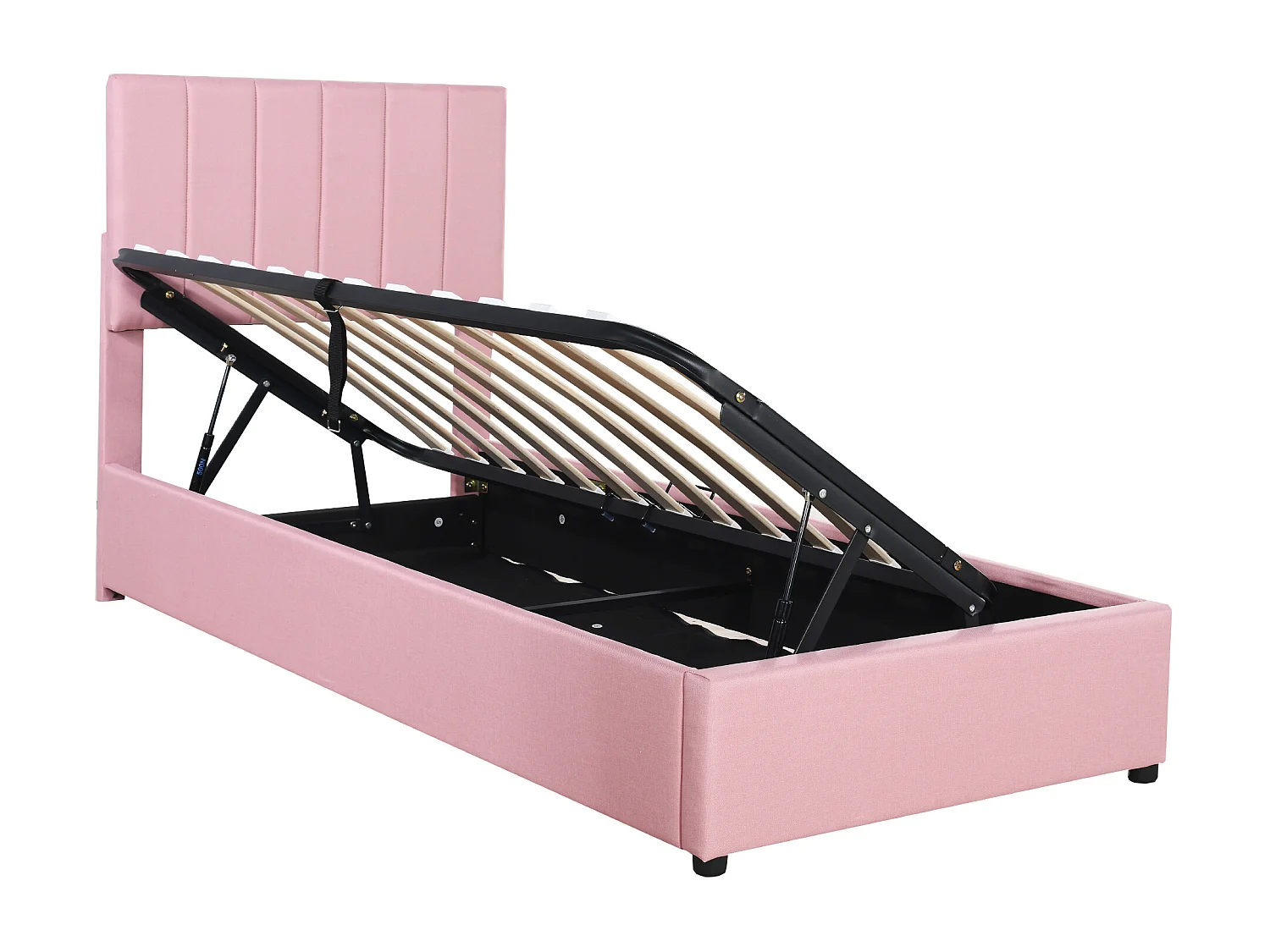 Cama contenedor 90 x 200 cm con espacio de almacenamiento - tejido de lino - somier de láminas - para niños - rosa