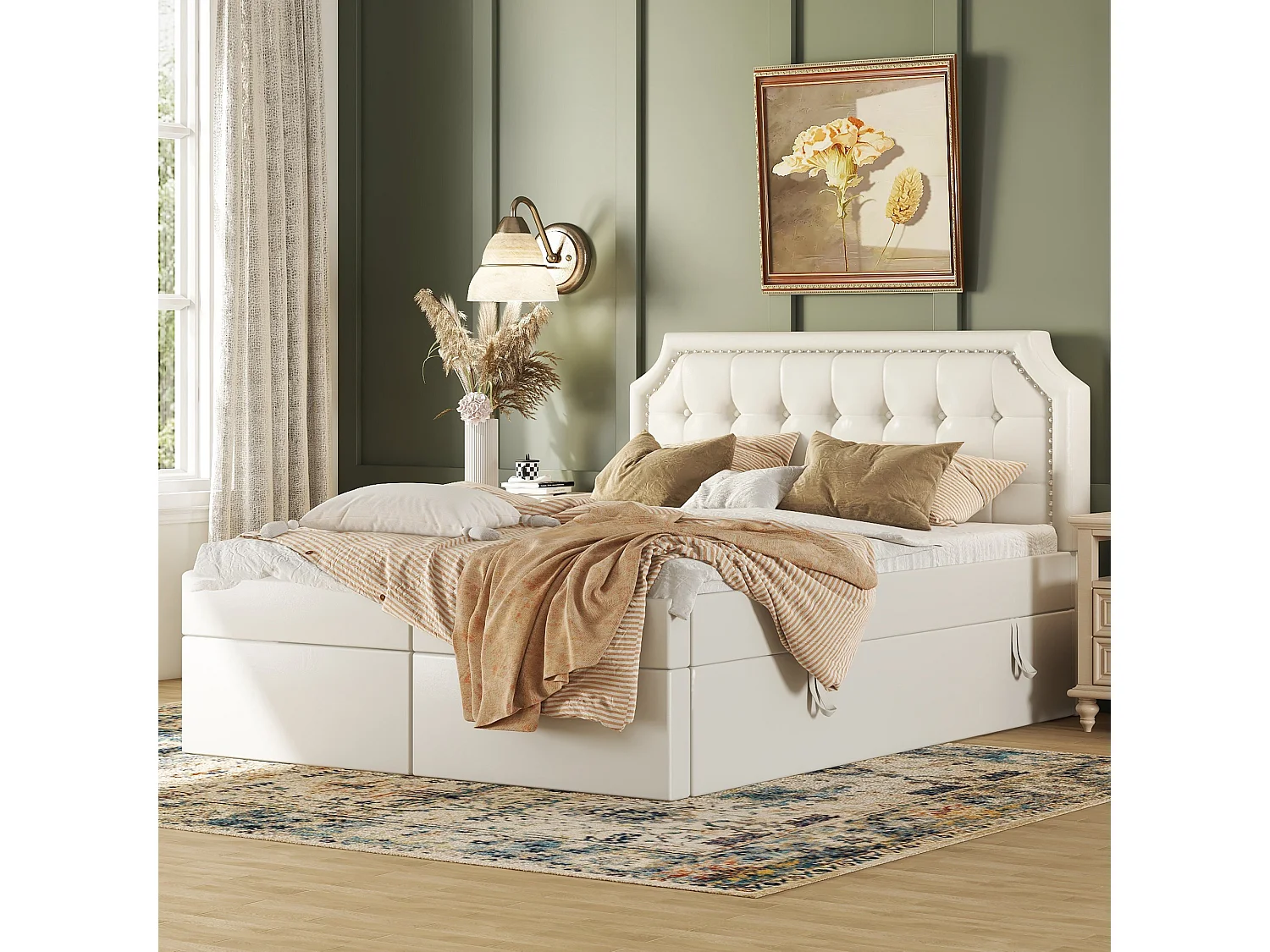 Opbergbed voor volwassenen, 140 x 200 cm, bekleed met imitatieleer, inclusief lattenbodem, wit