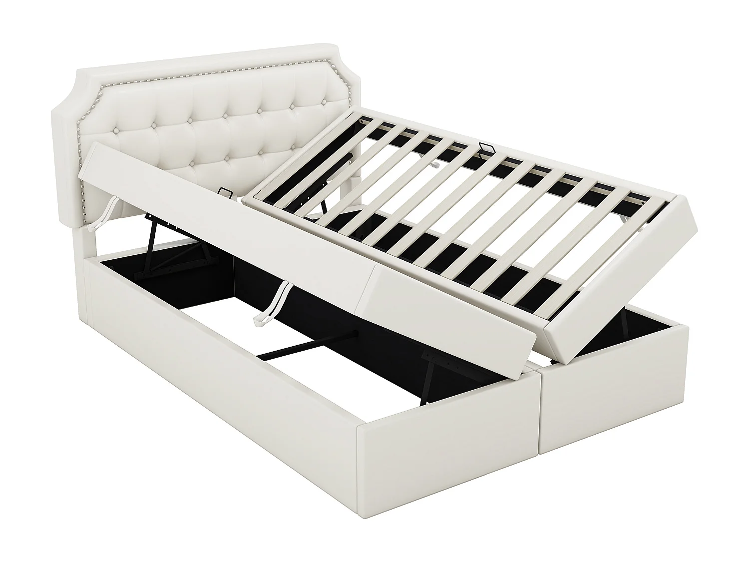 Opbergbed voor volwassenen, 140 x 200 cm, bekleed met imitatieleer, inclusief lattenbodem, wit