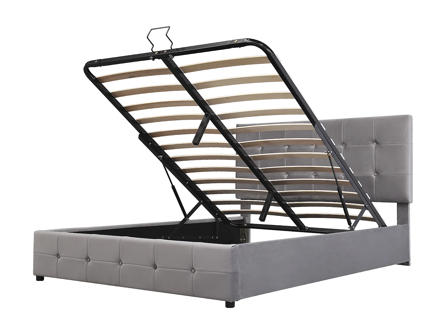 Lit coffre avec tête de lit réglable - 140 x 200 cm - velours - style scandinave - gris