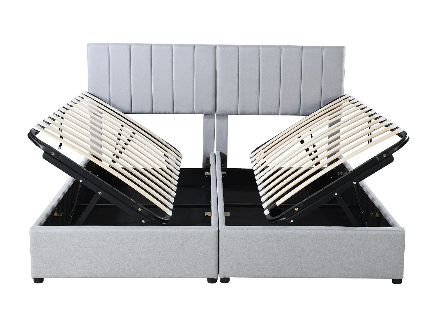 Cama de armazenamento 180 x 200 cm/2 x 90 x 200 cm com cabeceira - cama modular - abertura lateral - tecido de linho - cinza