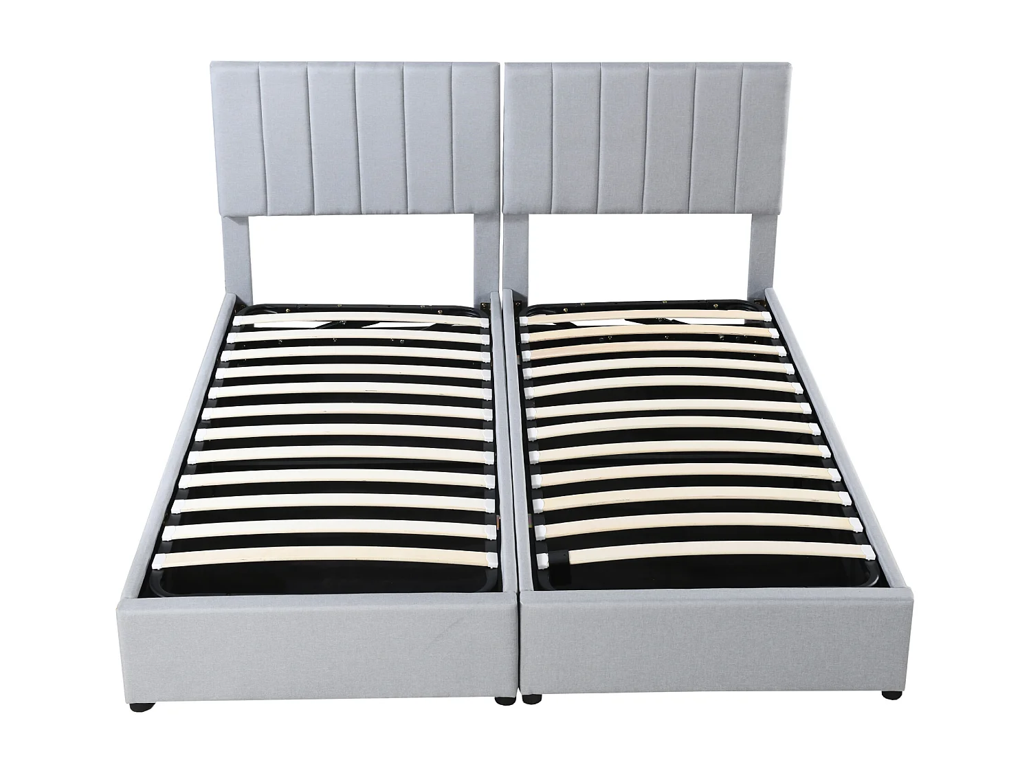 Lit coffre 180 x 200 cm/2 x 90 x 200 cm avec tête de lit - lit modulable - ouverture latérale - tissu lin - gris