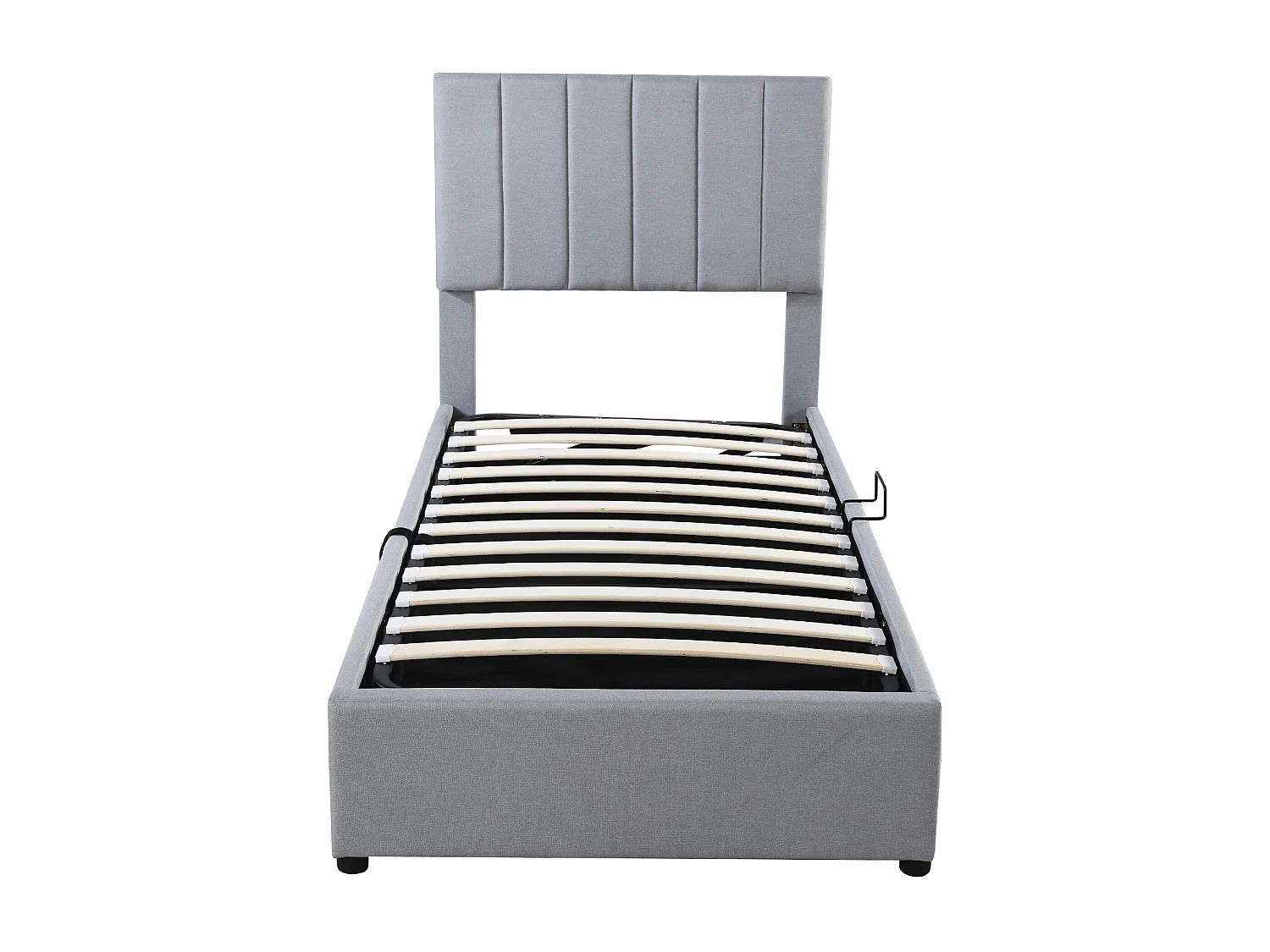 Lit coffre 90 x 200 cm avec espace de rangement - tissu lin - sommier à lattes - pour enfant - gris