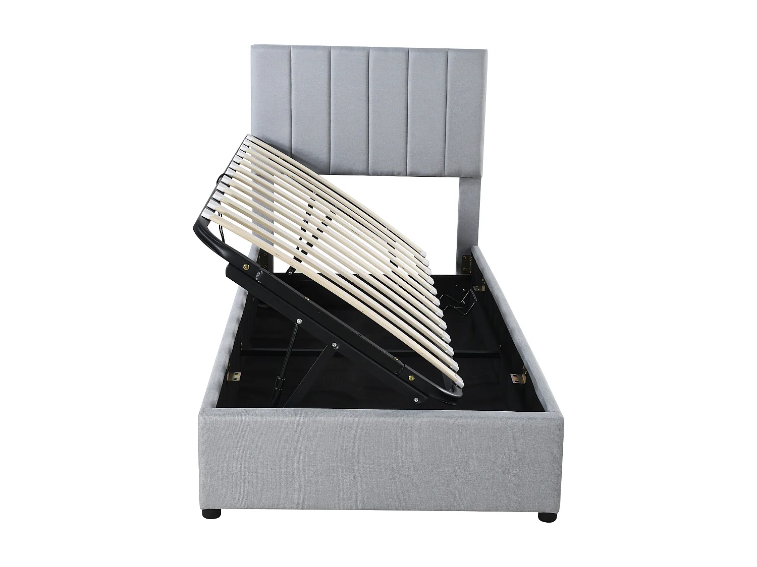 Lit coffre 90 x 200 cm avec espace de rangement - tissu lin - sommier à lattes - pour enfant - gris