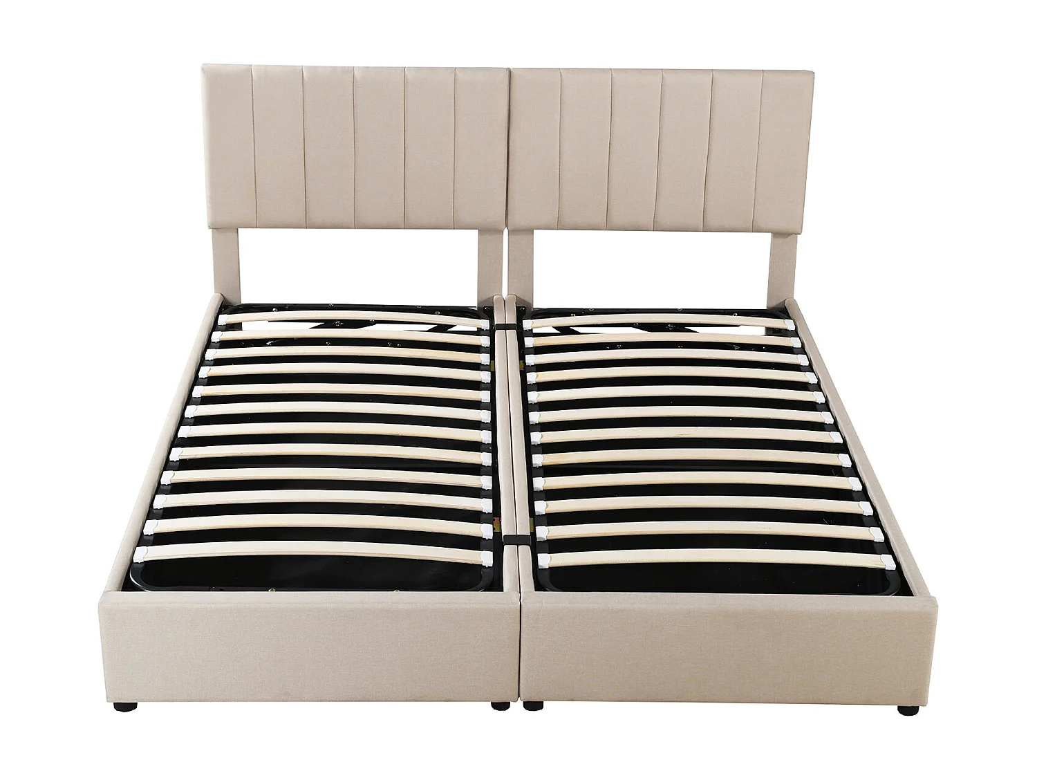 Letto contenitore 180 x 200 cm/2 x 90 x 200 cm con testiera - letto componibile - apertura laterale - tessuto lino - beige