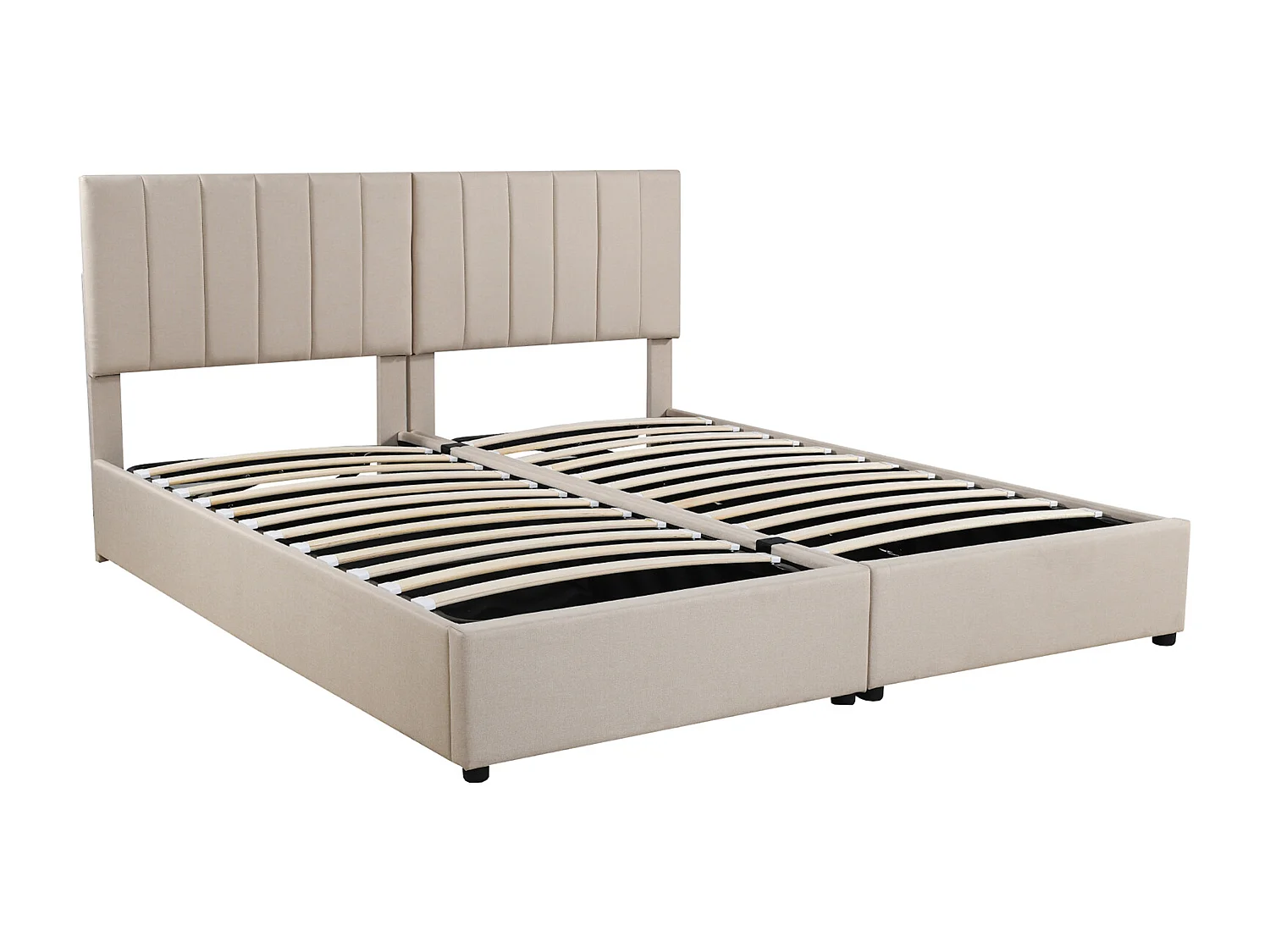Letto contenitore 180 x 200 cm/2 x 90 x 200 cm con testiera - letto componibile - apertura laterale - tessuto lino - beige