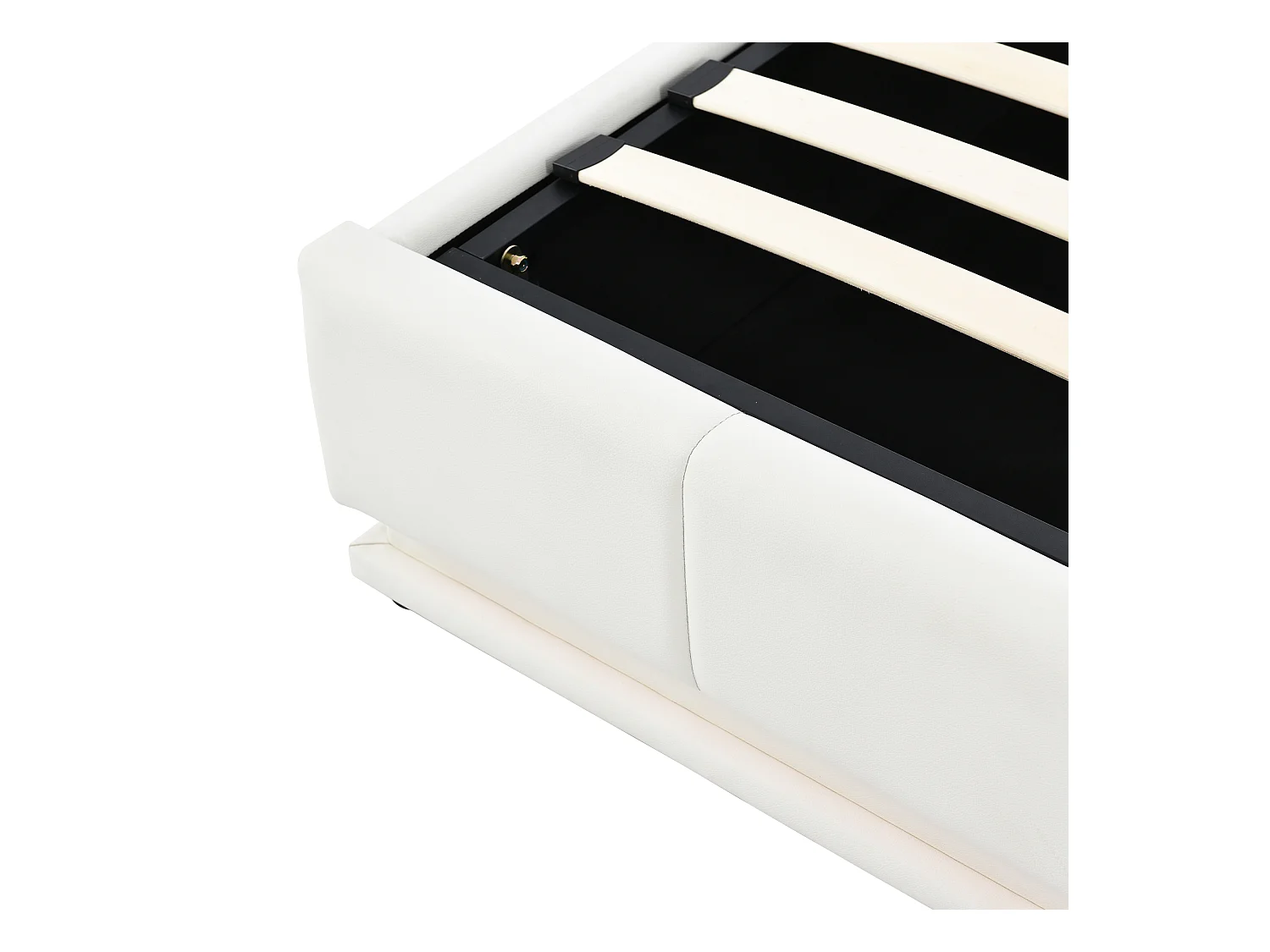 Lit coffre 140 x 200 cm avec tête de lit - similicuir - LEDs - sommier à lattes - style moderne - beige