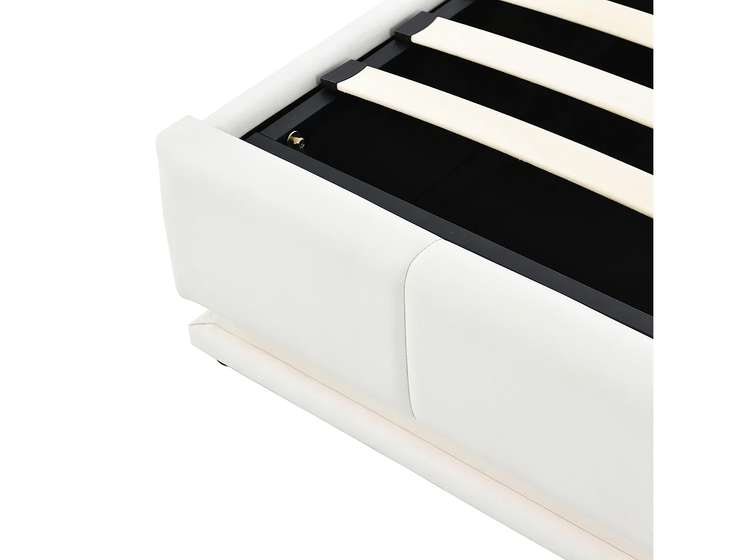 Lit coffre 140 x 200 cm avec tête de lit - similicuir - LEDs - sommier à lattes - style moderne - beige