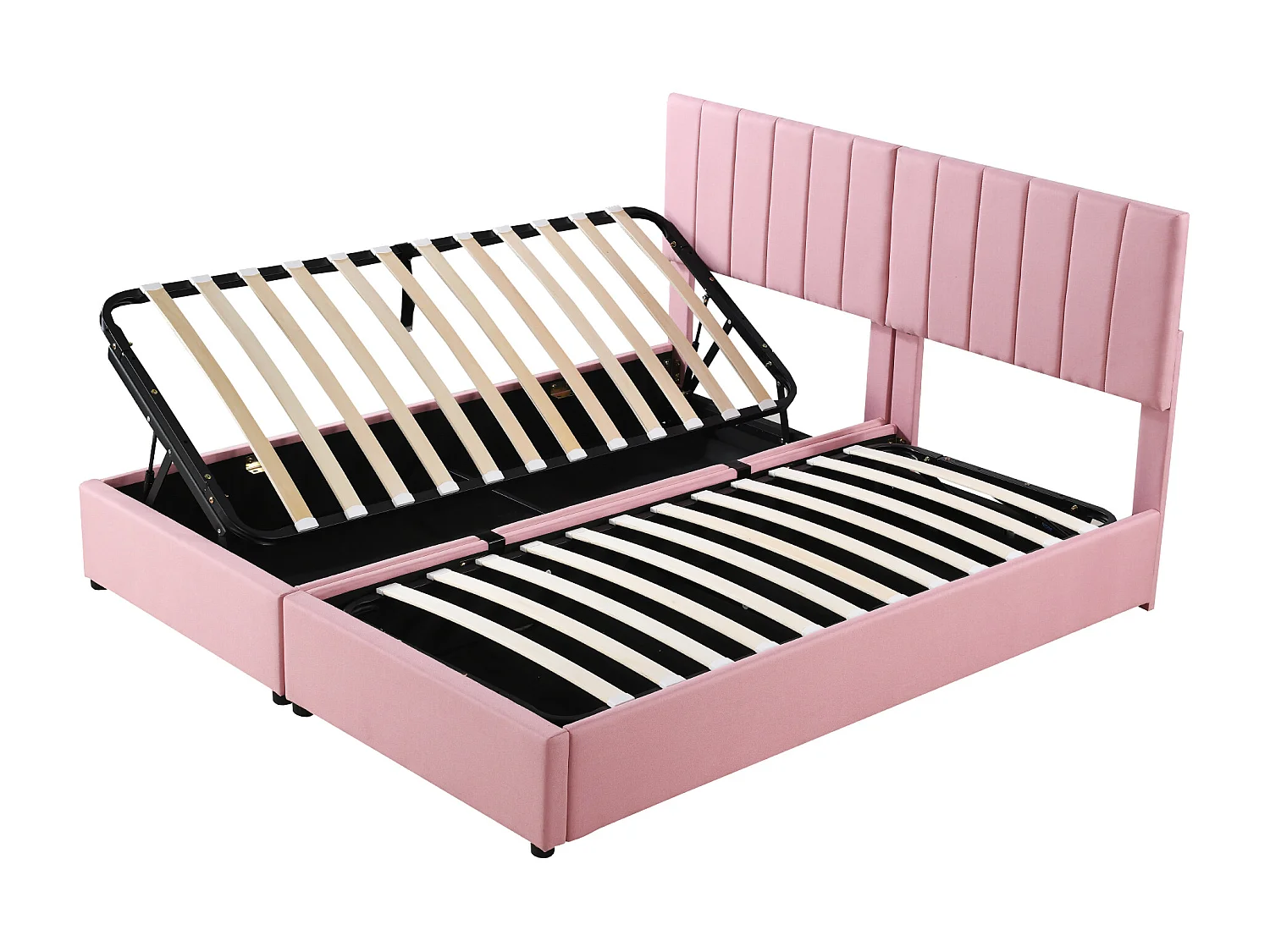 Opbergbed 180 x 200 cm/2 x 90 x 200 cm met hoofdeinde - modulair bed - zijopening - linnen stof - roze