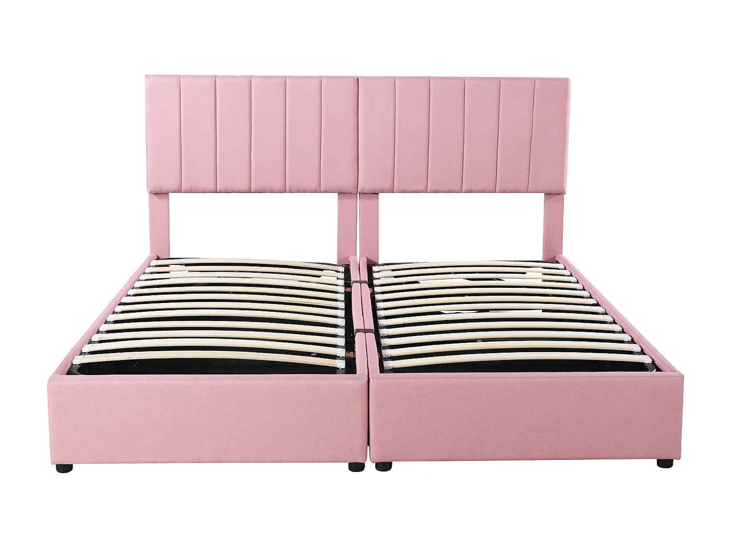 Opbergbed 180 x 200 cm/2 x 90 x 200 cm met hoofdeinde - modulair bed - zijopening - linnen stof - roze