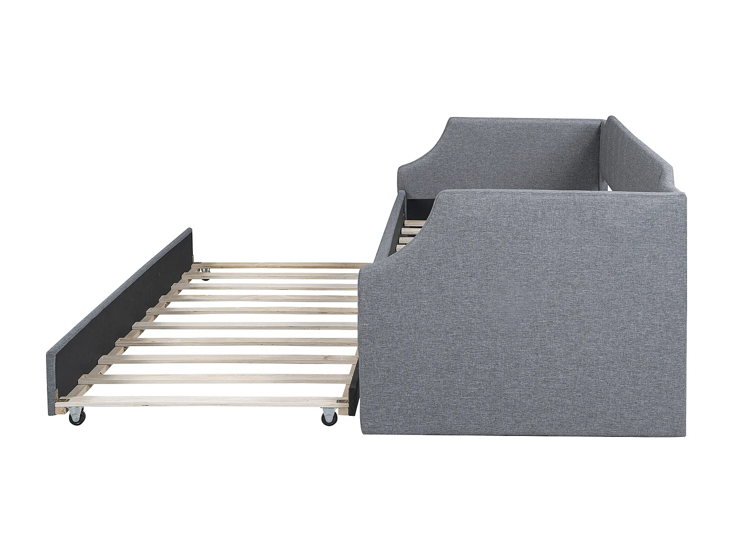 Cama com gavetão 90 x 200 cm e 90 x 190 cm - tecido de linho - base de ripas - cor cinza