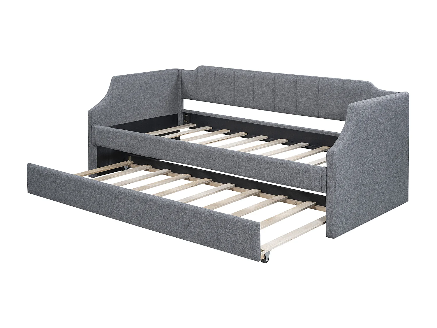 Onderschuifbed 90 x 200 cm en 90 x 190 cm - linnen stof - lattenbodem - kleur grijs