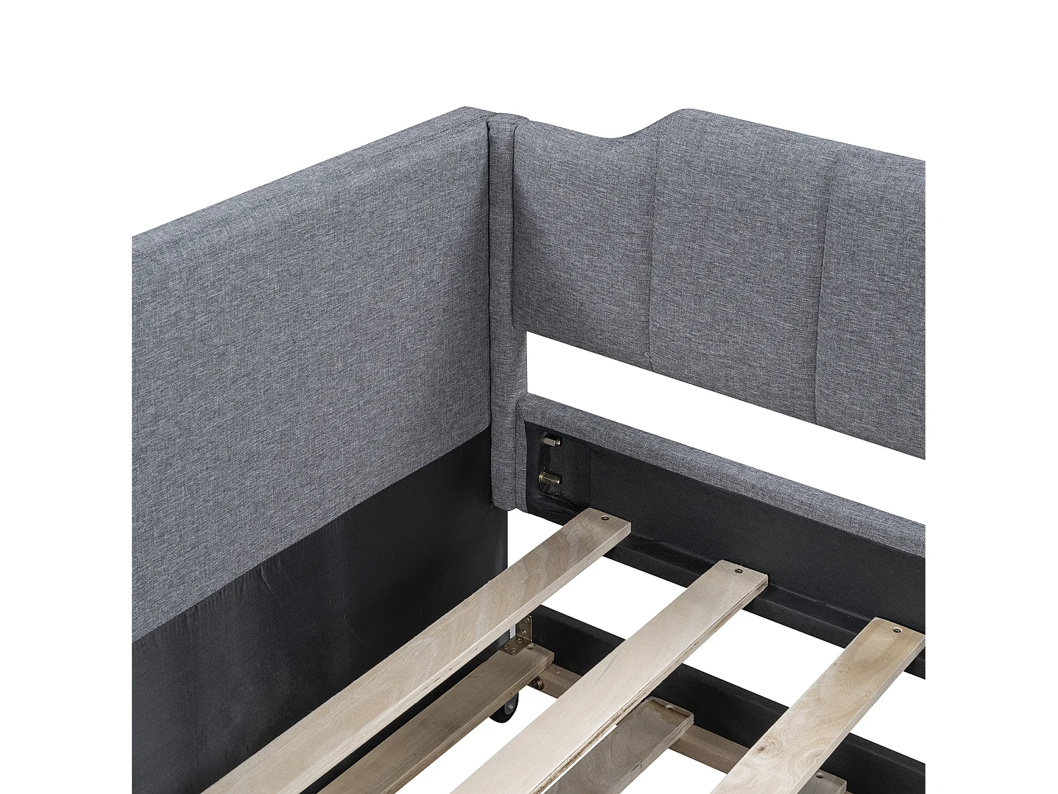 Onderschuifbed 90 x 200 cm en 90 x 190 cm - linnen stof - lattenbodem - kleur grijs