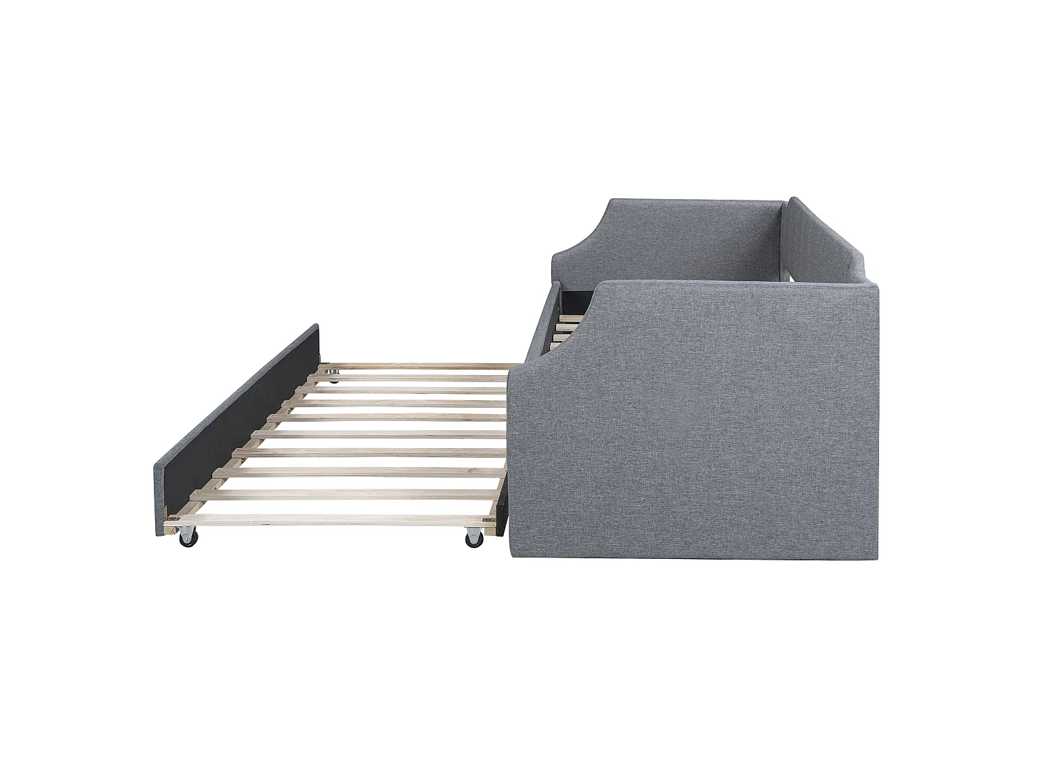 Łóżko wysuwane 90 x 200 cm i 90 x 190 cm - tkanina lniana - stelaż z listew - kolor szary
