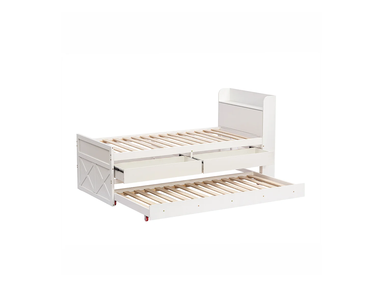 Cama com gavetão com 2 gavetas - 90 x 190 cm - prateleiras de arrumação e tomada USB - madeira maciça - branco