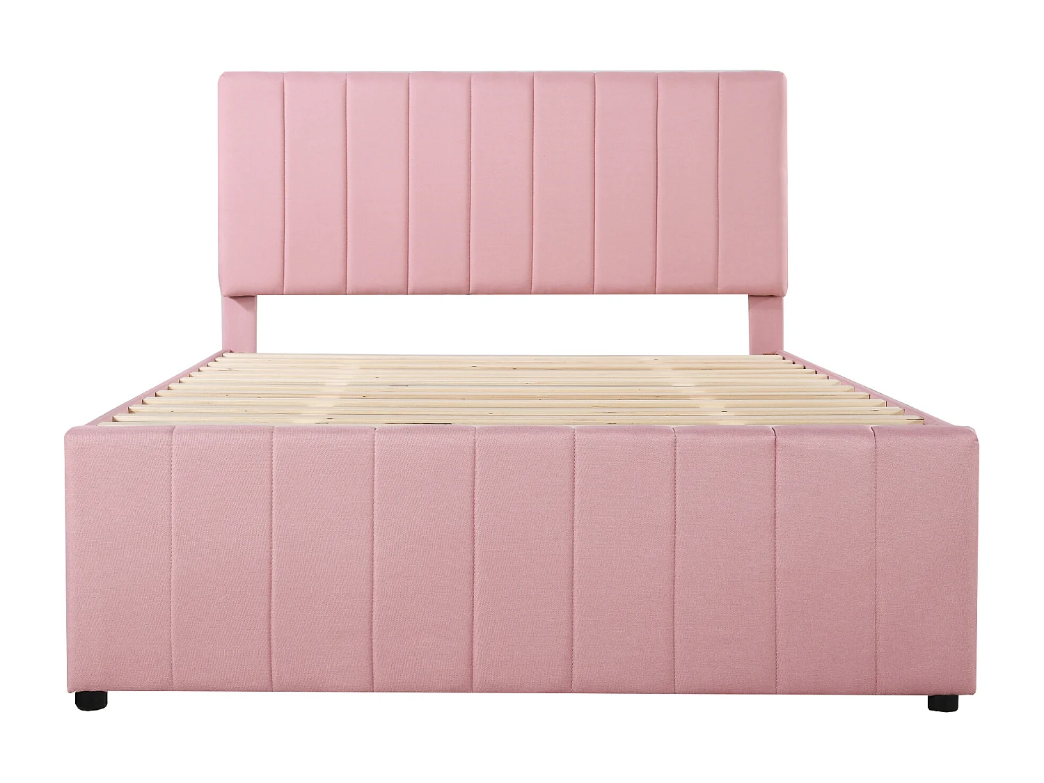 Lit gigogne 140 x 200 cm + 90 x 190 cm - 3 tiroirs - tissu lin - sommier à lattes - rose