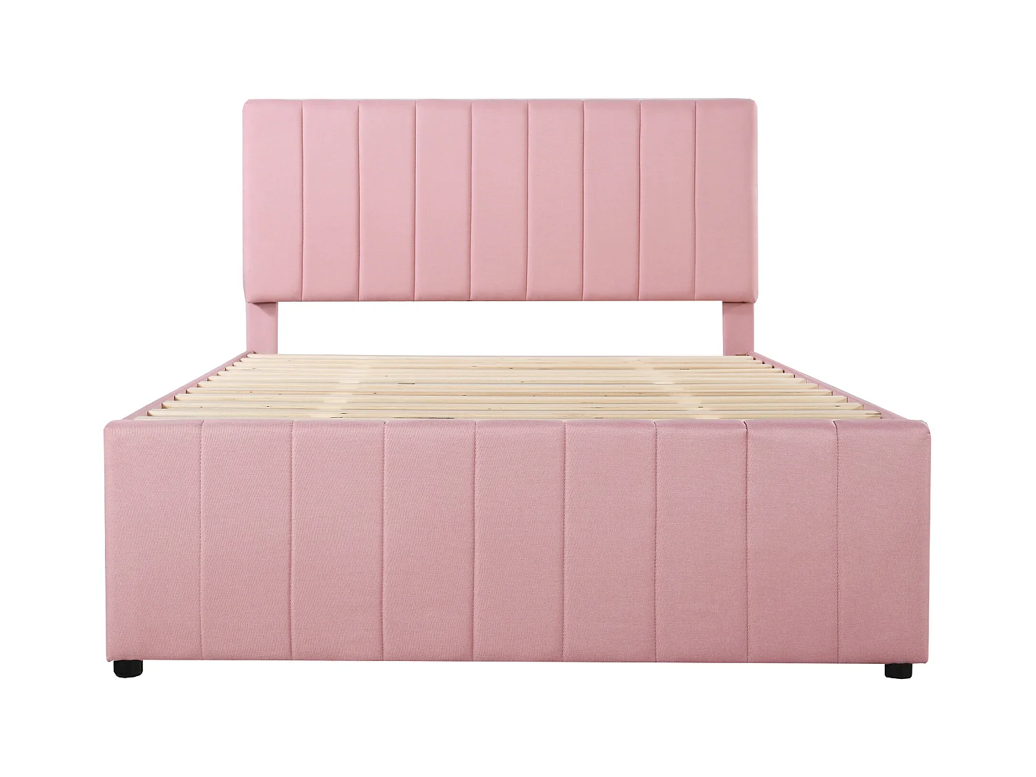 Lit gigogne 140 x 200 cm + 90 x 190 cm - 3 tiroirs - tissu lin - sommier à lattes - rose